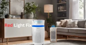 Homedics Air Purifier in a cozy room, blinking red light.